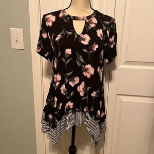 Jodifl floral blouse with striped trim size‎ small. Used in fair condition.